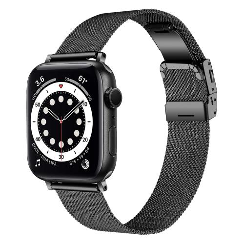 

For Apple Watch 46mm / 49mm / 45mm / 44mm Hyphosis Buckle Milanese Metal Watch Band(Black)