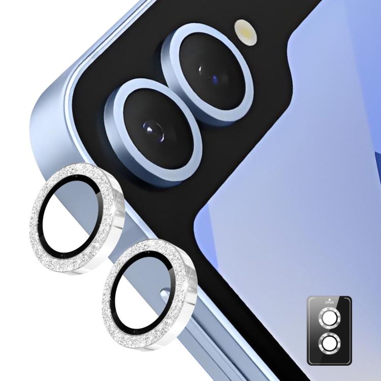 

For Samsung Galaxy Z Flip7 ENKAY Hat-Prince 9H Rear Camera Lens Glitter Aluminium Alloy Tempered Glass Film(Silver)