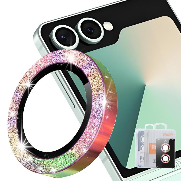 

For Galaxy Z Flip8 5G ENKAY Hat-Prince 9H Rear Camera Lens Glitter Aluminium Alloy Tempered Glass Film(Colorful)
