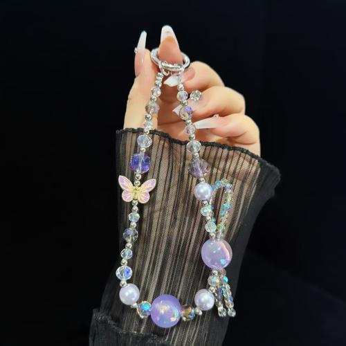 

High-Quality Crystal Bead Butterfly Mobile Phone Chain(Purple)