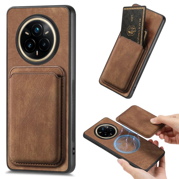 

For Realme 14 Pro+ Retro Leather Card Bag Magnetic Phone Case(Brown)