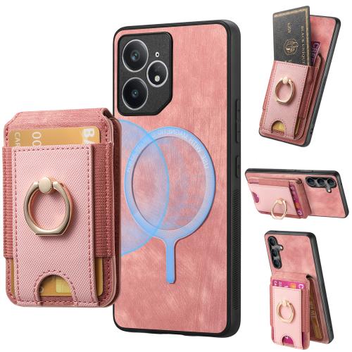 

For Realme Neo7 Retro Splitable Magnetic Stand Card Bag Leather Phone Case(Pink)