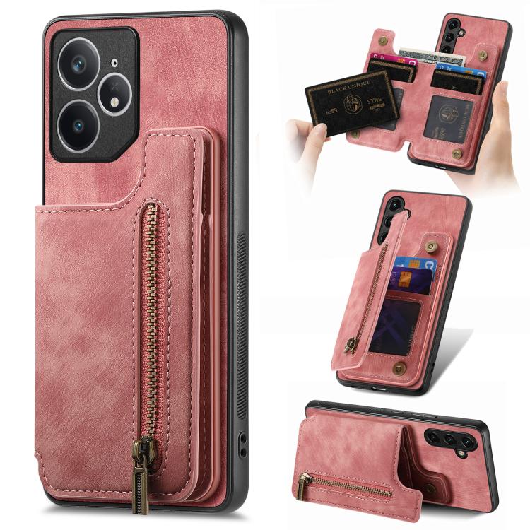 

For Realme Neo7 Retro Leather Zipper Wallet Back Phone Case(Pink)