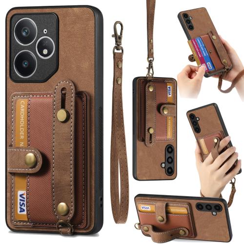 

For Realme Neo7 Retro Cross Wristband Wallet Leather Back Phone Case(Brown)