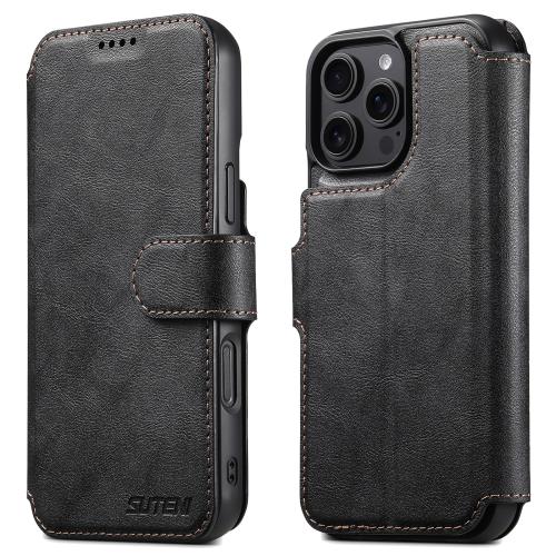 

For iPhone 16 Pro Max Suteni Q05 2-in-1 Multi-function Detachable Wallet MagSafe Phone Case(Black)