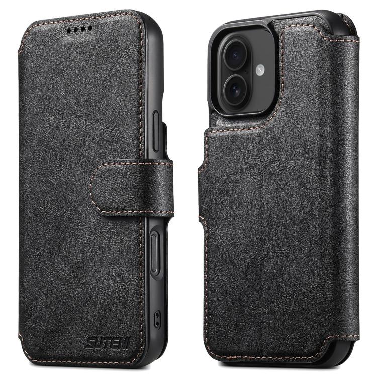 

For iPhone 16 Suteni Q05 2-in-1 Multi-function Detachable Wallet MagSafe Phone Case(Black)