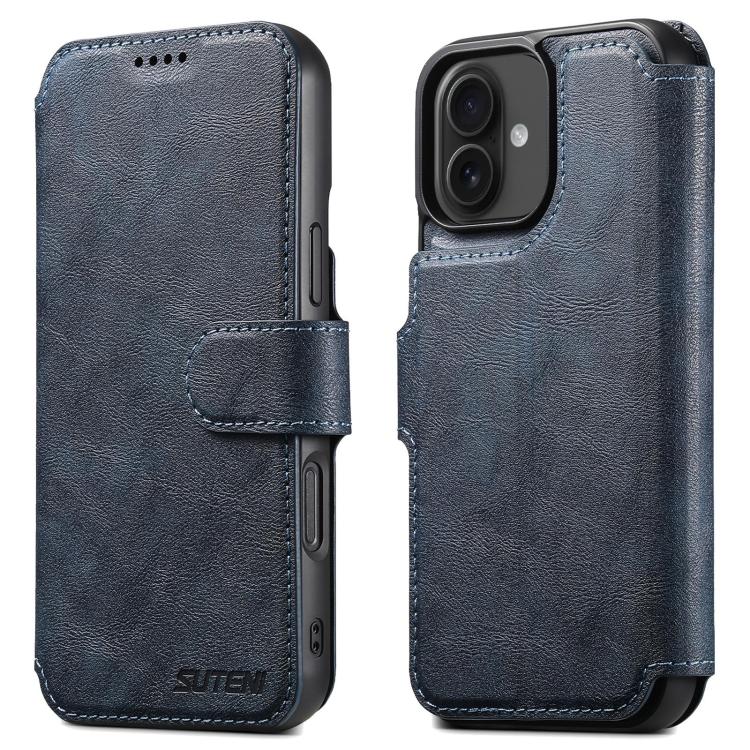 

For iPhone 16 Suteni Q05 2-in-1 Multi-function Detachable Wallet MagSafe Phone Case(Blue)