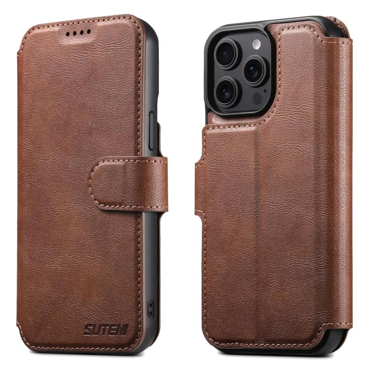 

For iPhone 14 Pro Max Suteni Q05 2-in-1 Multi-function Detachable Wallet MagSafe Phone Case(Brown)