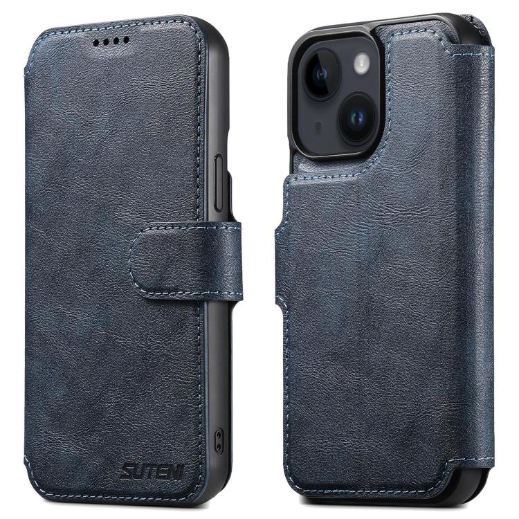 

For iPhone 14 Plus Suteni Q05 2-in-1 Multi-function Detachable Wallet MagSafe Phone Case(Blue)