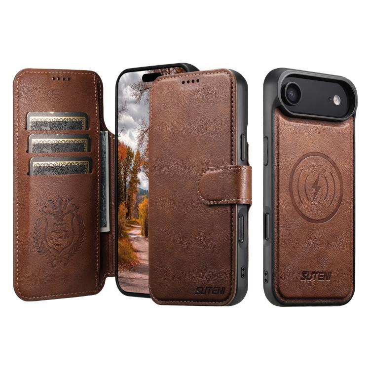 

For iPhone Air Suteni Q05 2-in-1 Multi-function Detachable Wallet MagSafe Phone Case(Brown)