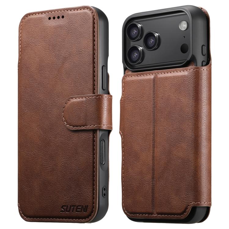 For iPhone 18 Pro Suteni Q05 2-in-1 Multi-function Detachable Wallet MagSafe Phone Case(Brown) — купить у Sunsky-online WW