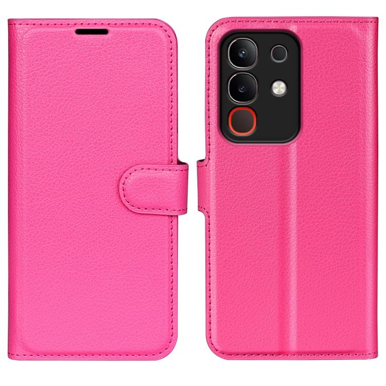 

For vivo Y29 4G Litchi Texture Horizontal Flip Leather Phone Case with Holder(Rose Red)