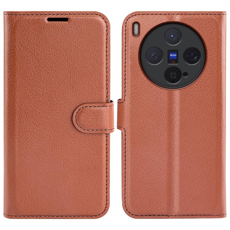

For vivo X300 Litchi Texture Horizontal Flip Leather Phone Case with Holder(Brown)