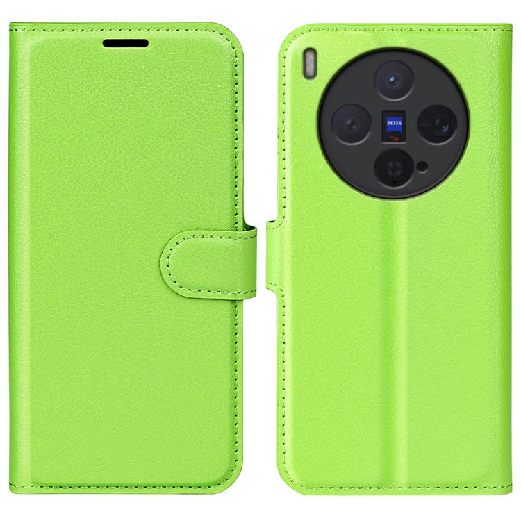 

For vivo X300 Litchi Texture Horizontal Flip Leather Phone Case with Holder(Green)