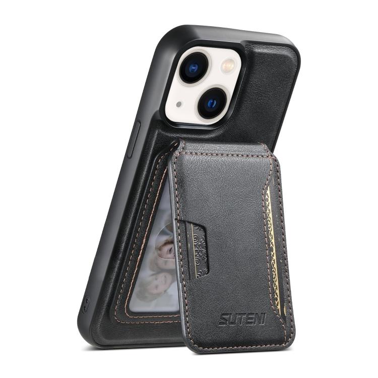 

For iPhone 13 Suteni M3 Card Bag MagSafe Cowhide Texture Leather Phone Case(Black)