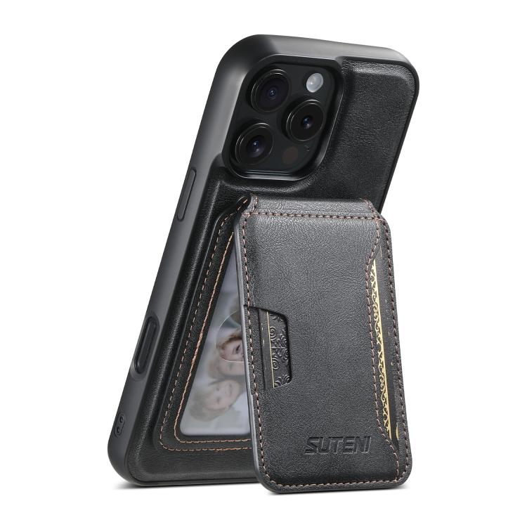 

For iPhone 12 Pro Max Suteni M3 Card Bag MagSafe Cowhide Texture Leather Phone Case(Black)