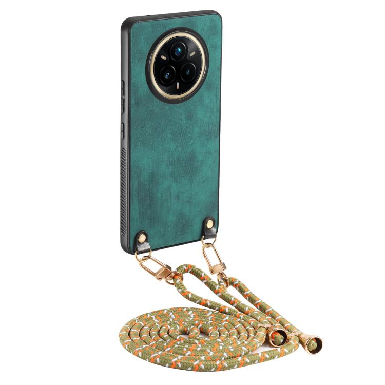 

For Realme 14 Pro+ Vintage Leather PC Back Cover Phone Case with Crossbody Strap(Green)
