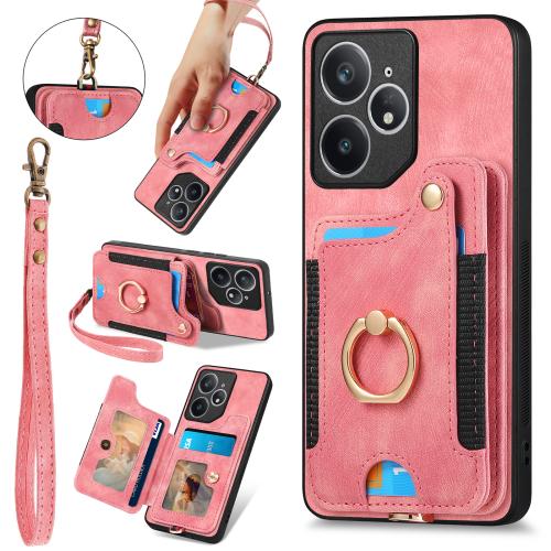 

For Realme Neo7 Retro Skin-feel Ring Multi-card Wallet Phone Case(Pink)