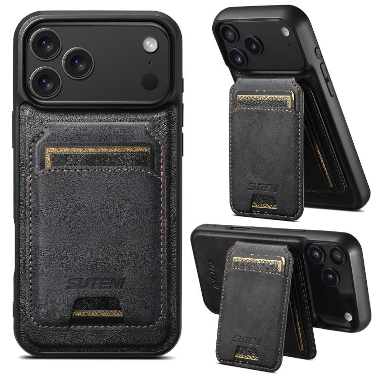 

For iPhone 17 Pro Max Suteni M5 Magnetic Card Bag MagSafe Leather Phone Case(Black)