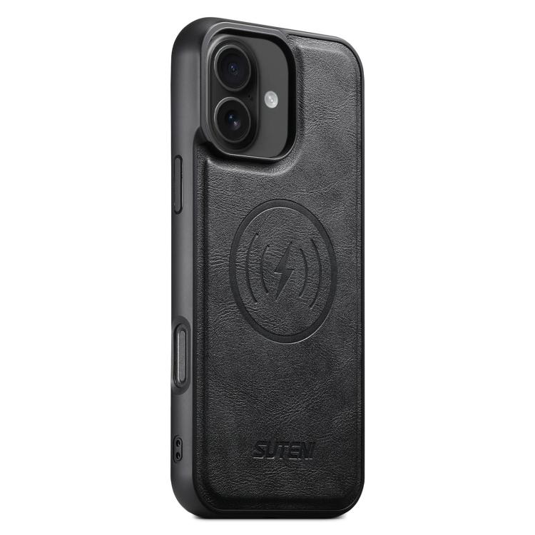 

For iPhone 16 Suteni G5 Cowhide Leather MagSafe Magnetic Phone Case(Black)
