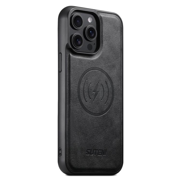 

For iPhone 13 Pro Max Suteni G5 Cowhide Leather MagSafe Magnetic Phone Case(Black)