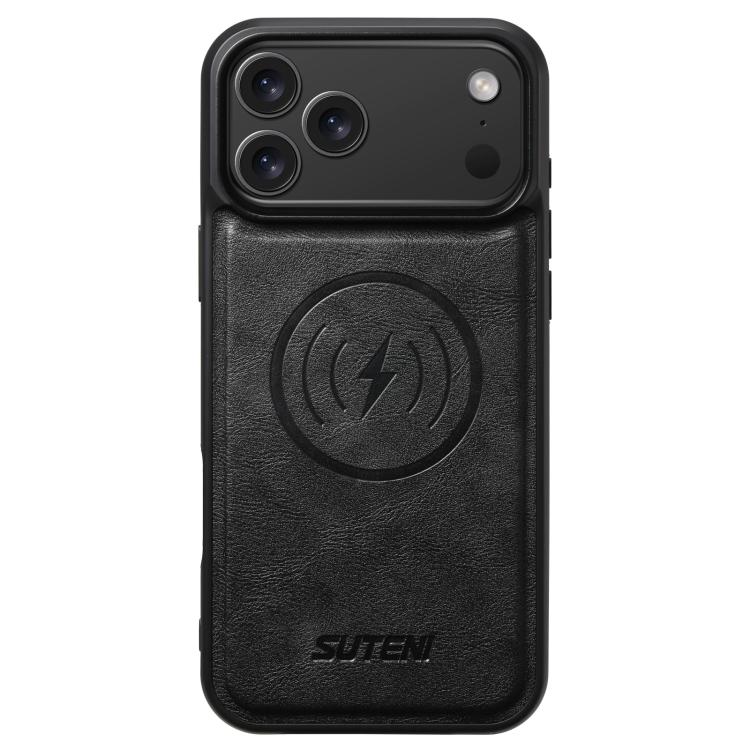For iPhone 18 Pro Max Suteni G5 Cowhide Leather MagSafe Magnetic Phone Case(Black)