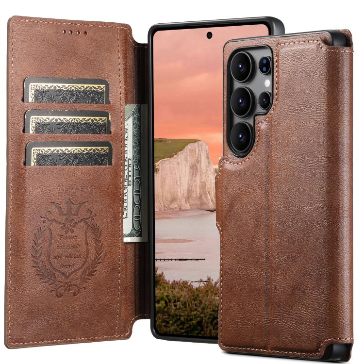 

For Samsung Galaxy S24 Ultra 5G Suteni Q05 2-in-1 Multi-function Detachable Wallet MagSafe Phone Case(Brown)