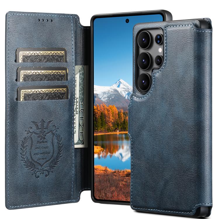 

For Samsung Galaxy S22 Ultra 5G Suteni Q05 2-in-1 Multi-function Detachable Wallet MagSafe Phone Case(Blue)