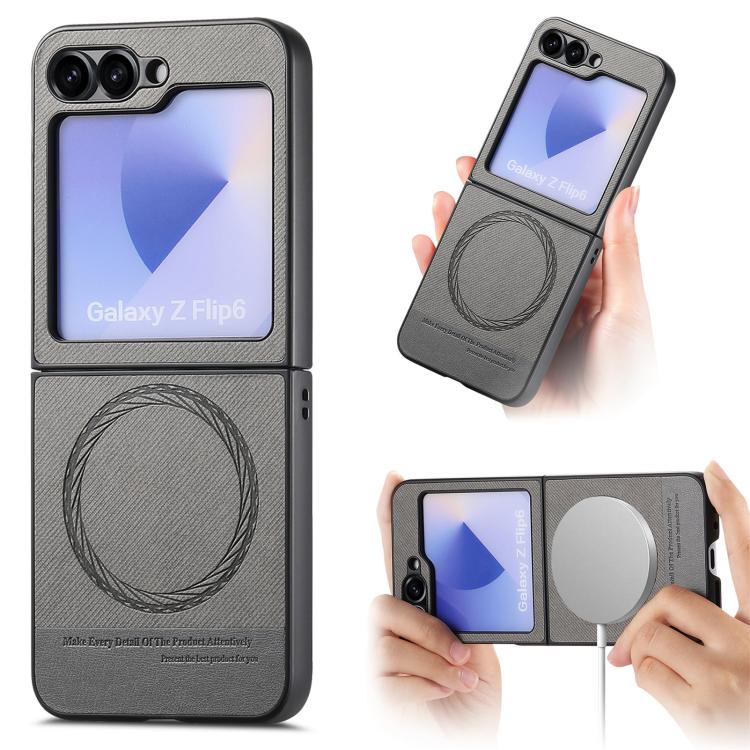 

For Samsung Galaxy Z Flip3 5G Twill Fabric Leather Skin Magnetic Back Phone Case(Gray)