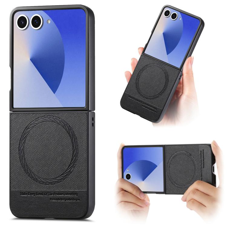 

For Samsung Galaxy Z Flip7 5G Twill Fabric Leather Skin Magnetic Back Phone Case(Black)
