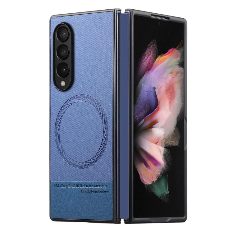 

For Samsung Galaxy Z Fold3 5G Twill Fabric Leather Skin Magnetic Back Phone Case(Blue)