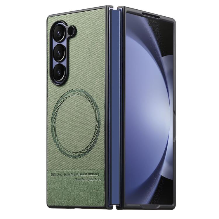 

For Samsung Galaxy Z Fold5 Twill Fabric Leather Skin Magnetic Back Phone Case(Green)