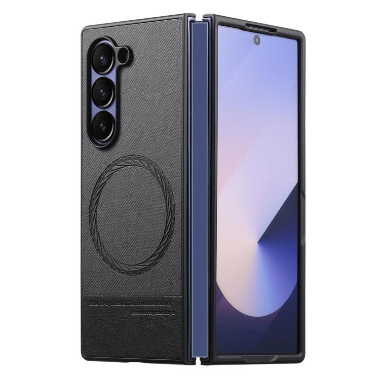 

For Samsung Galaxy Z Fold6 Twill Fabric Leather Skin Magnetic Back Phone Case(Black)