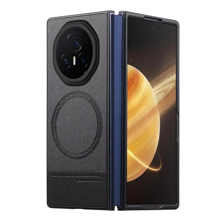 

For Honor Magic V3 Twill Fabric Leather Skin Magnetic Back Phone Case(Black)
