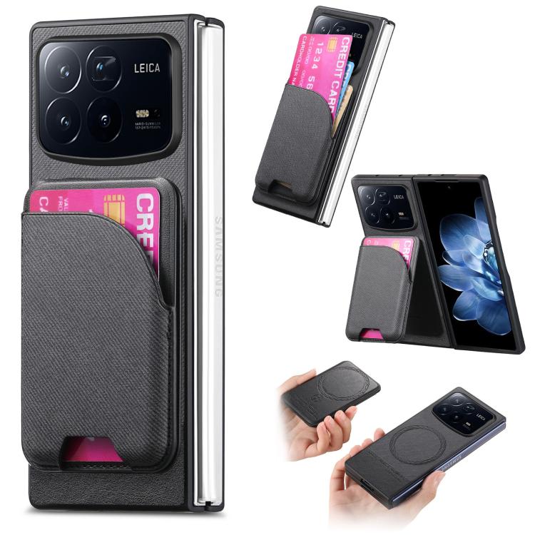 

For Xiaomi Mix Fold 4 Twill Fabric Leather Skin Card Bag Magnetic Back Phone Case(Black)