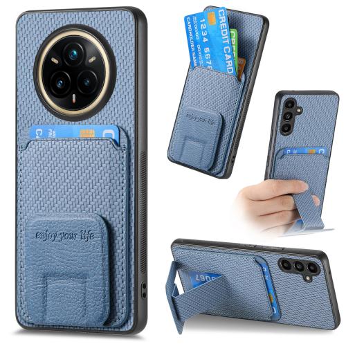 

For Realme 14 Pro+ Carbon Fiber Card Bag Fold Stand Phone Case(Blue)