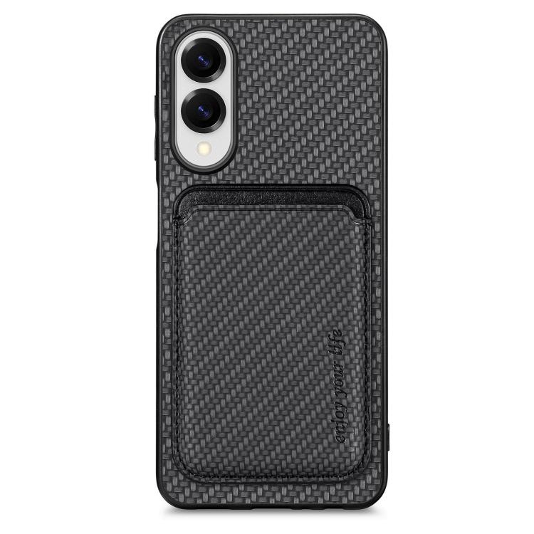 

For Samsung Galaxy S25 Edge 5G Carbon Fiber Leather Card Magsafe Phone Case(Black)