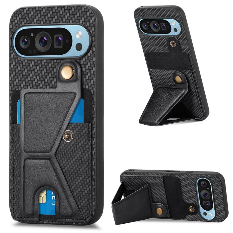 

For Google Pixel 10 Pro XL Carbon Fiber Wallet Flip Card K-shaped Holder Phone Case(Black)