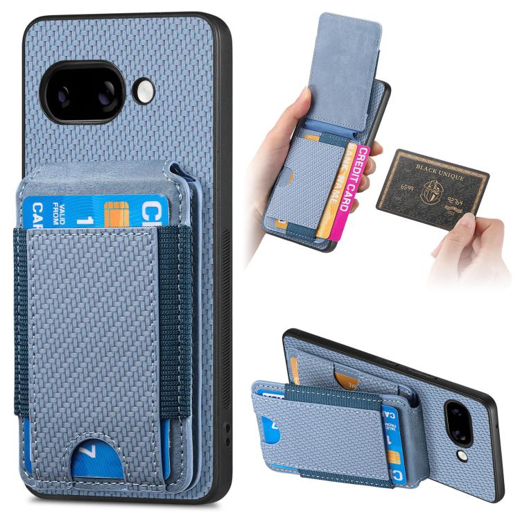 

For Google Pixel 9a Carbon Fiber Vertical Flip Wallet Stand Phone Case(Blue)