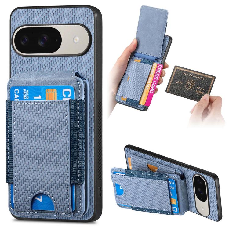 

For Google Pixel 10 Pro XL Carbon Fiber Vertical Flip Wallet Stand Phone Case(Blue)