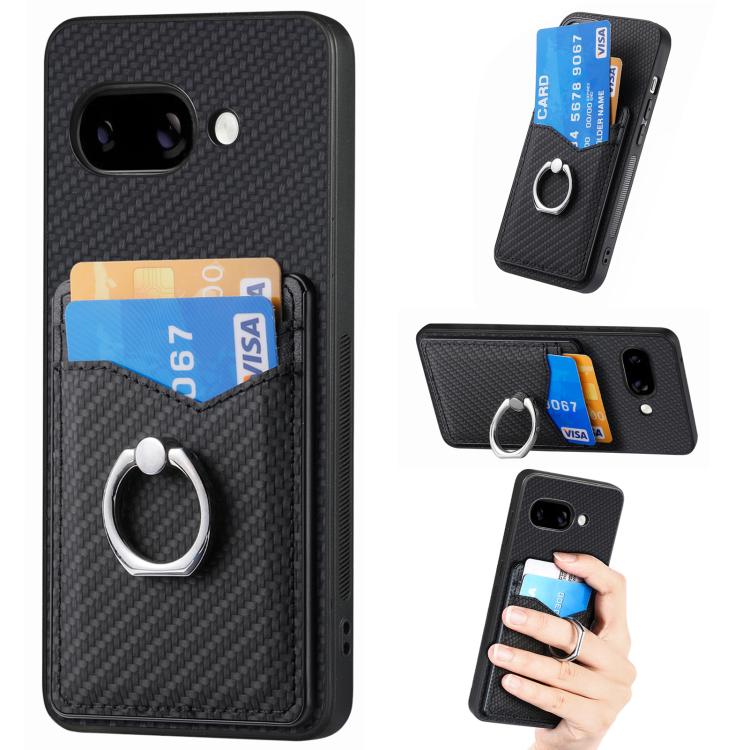 

For Google Pixel 9a Carbon Fiber Card Wallet Ring Phone Case(Black)