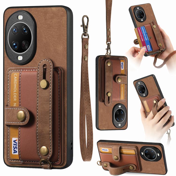 

For Huawei nova 14 Ultra Retro Cross Wristband Wallet Leather Back Phone Case(Brown)