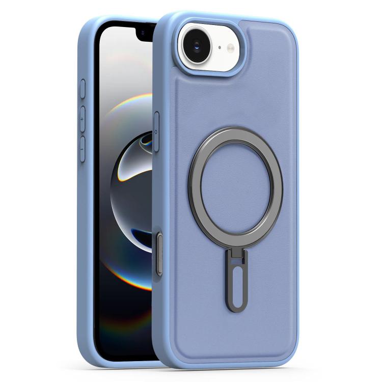 

For iPhone 16e Silver Shield MagSafe Holder Shockproof Phone Case(Blue)