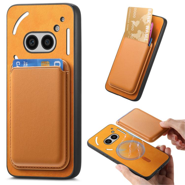 

For Nothing CMF Phone 1 Retro Magsafe Card Bag PU Back Cover Phone Case(Yellow)