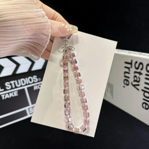 

Sugar Cube Crystal Beaded Phone Chain(Pink)
