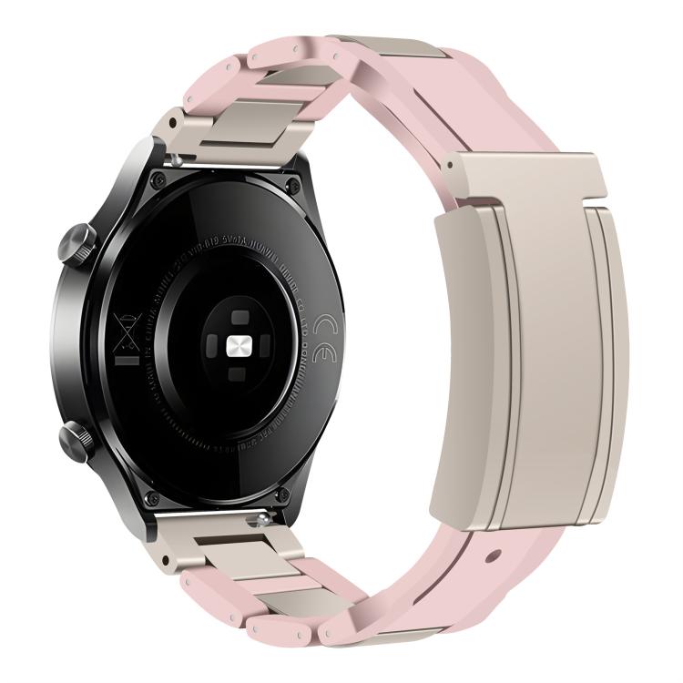 

22mm Folding Magnetic Buckle Stainless Steel Rubber Watch Band(Pink+Starlight)