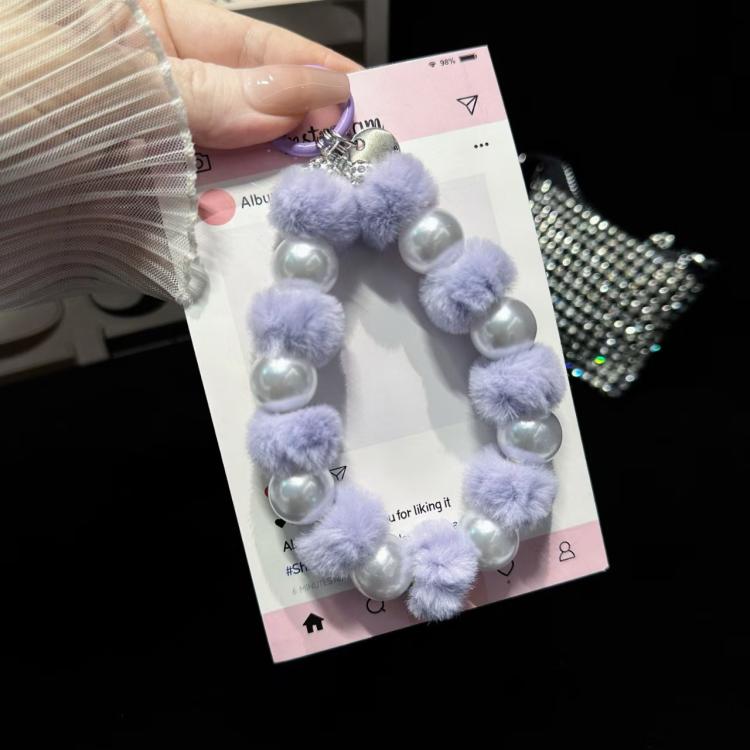 

Plush Ball Crystal Pearl Phone Chain(Brown)