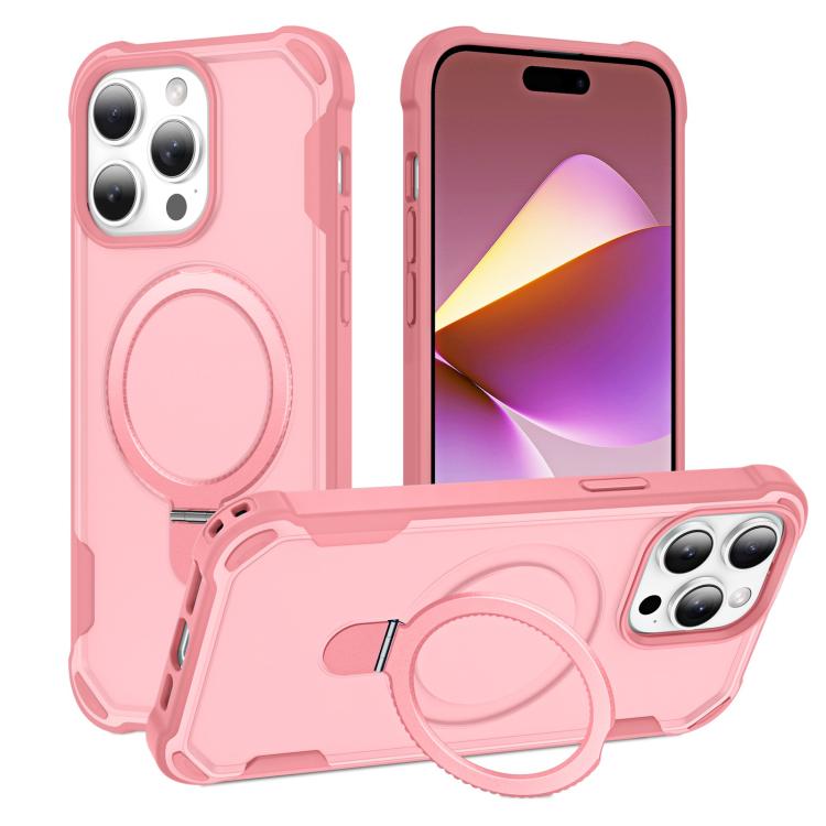 

For iPhone 15 Pro Yingcai Gears MagSafe Holder Shockproof Phone Case(Pink)