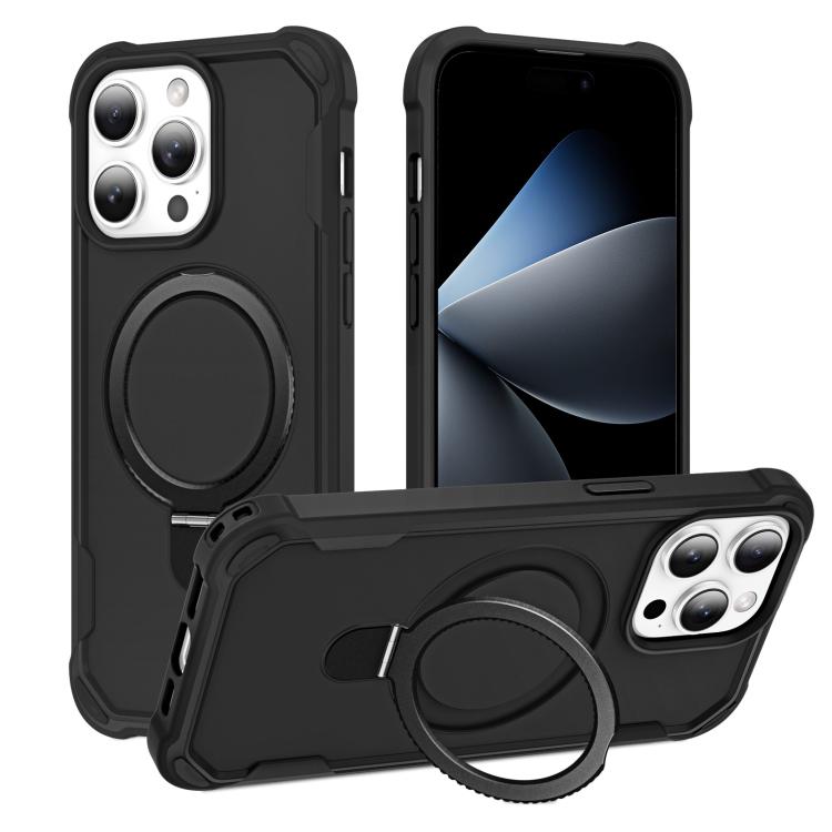 

For iPhone 15 Pro Yingcai Gears MagSafe Holder Shockproof Phone Case(Black)