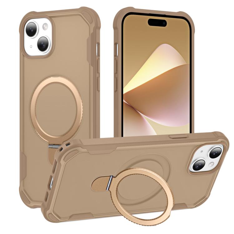 

For iPhone 15 Plus Yingcai Gears MagSafe Holder Shockproof Phone Case(Brown)